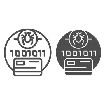 Digital code infected line and glyph icon. Credit card virus password vector Stock Illustration