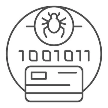 Digital code infected thin line icon. Credit card virus password vector Stock Illustration