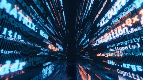 Digital code lines streaming fast, representing data processing and computing Stock Illustration