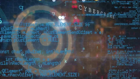 Digital code overlaying animation on technology background with cybercrime text Stock Footage 304839499