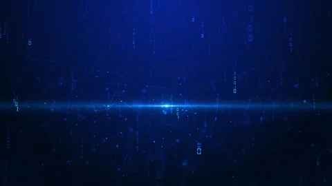 Digital code rain network visual with blue numbers, polygon connections, and dar Stock Footage 340550696