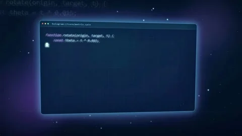 Digital code scrolling on a futuristic holographic screen with glowing Stock Footage 343164895