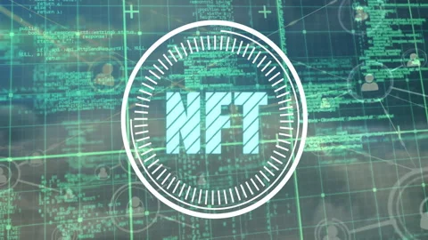 Digital coding and data processing animation with NFT text in background Stock Footage 304853866