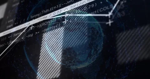 Digital coding and data processing animation overlay on globe, futuristic Stock Footage 304857476