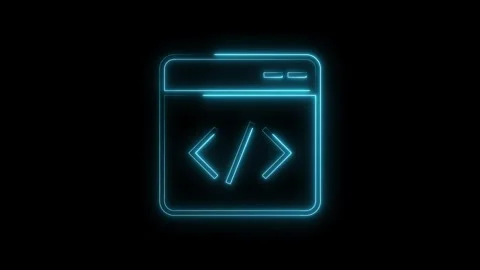 Digital coding interface with neon glow effect over black background animat.. Stock Footage 314541162