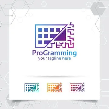 Digital coding logo vector design with concept of keyboard icon and programme Illustration