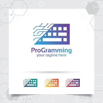 Digital coding logo vector design with concept of keyboard icon and programme Illustration