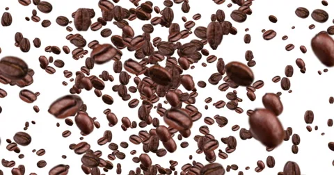 Digital coffee beans flying in vortex on white background with fade out Stock Footage 52500658