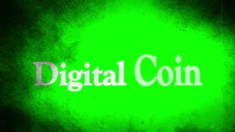 Digital coin text appearing on a vibrant green grunge background texture motion Stock Footage 338387742