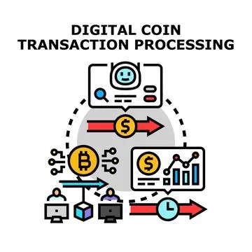 Digital coin transaction processing and cryptocurrency exchange 库存插图