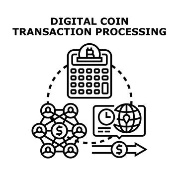 Digital coin transaction processing and global blockchain network Stock Illustration