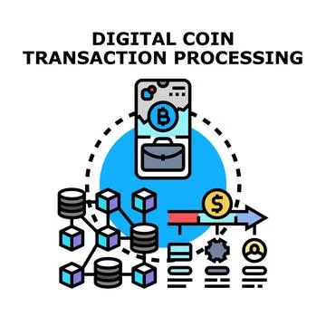 Digital coin transaction processing and blockchain technology concept Stock Illustration