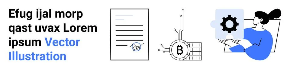 Digital Collaboration and Cryptocurrency User Agreement Concept in Vector Art Stock Illustration