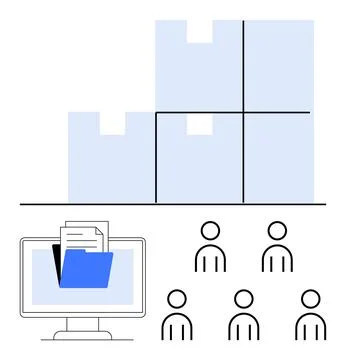 Digital Collaboration and Project Management Visualization with Computer, Folder 스톡 일러스트