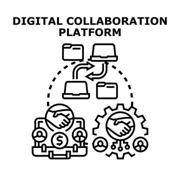 Digital collaboration platform connecting remote teams sharing business asset Ilustração Stock