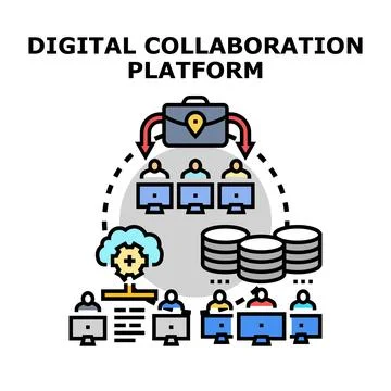 Digital collaboration platform connecting remote teams for business workflow Stock Illustration