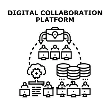 Digital collaboration platform connecting remote teams for business workflow Stock Illustration