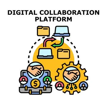 Digital collaboration platform connecting remote teams sharing business asset Stock Illustration