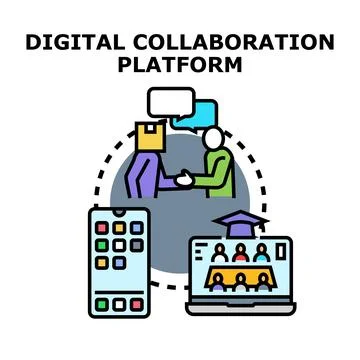 Digital collaboration platform for online teamwork and education Stock Illustration