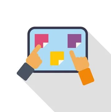 Digital collaboration sticky notes brainstorming on touchscreen tablet Stock Illustration