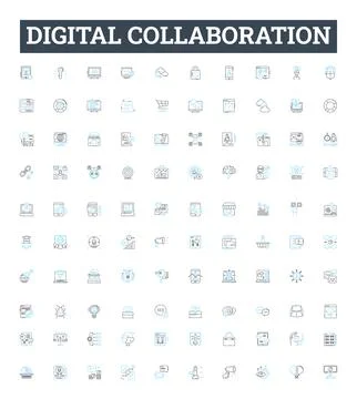 Digital collaboration vector line icons set. Digital, collaboration, network Stock Illustration