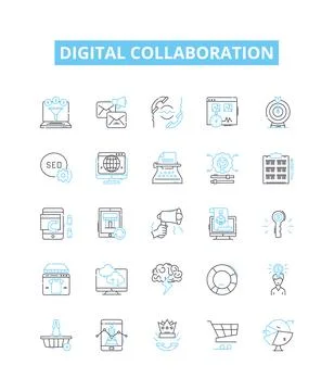 Digital collaboration vector line icons set. Digital, collaboration, network イラスト素材