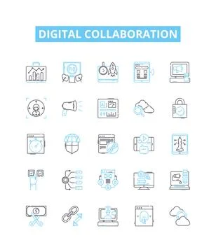 Digital collaboration vector line icons set. Digital, collaboration, network Stock Illustration
