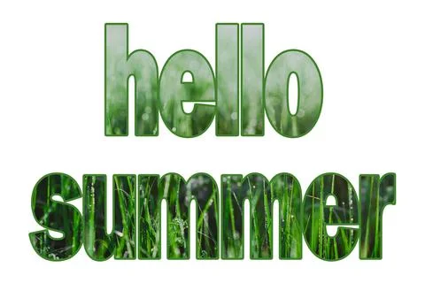 Digital collage art. Text hello summer with grass background Stock Photos
