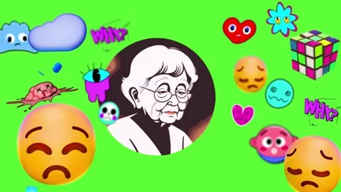 Digital collage featuring melancholic elderly portraits surrounded by vibrant 스톡 동영상 346128674