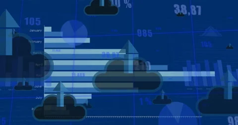 A digital collage represents cloud computing and data analytics Stock Footage 310978948