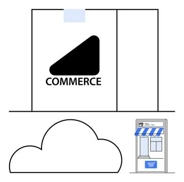Digital Commerce Concept with Online Storefront and Cloud Computing Integrati Ilustração Stock