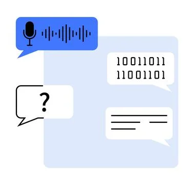 Digital Communication and AI Interaction with Speech Recognition and Binary.. 스톡 일러스트