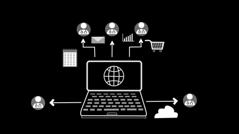 Digital Communication and Commerce Animation, Animated of a laptop with ico.. 库存影片 315001048