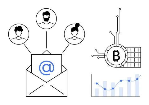 Digital Communication and Cryptocurrency with Data Analytics Concept Ilustración de archivo