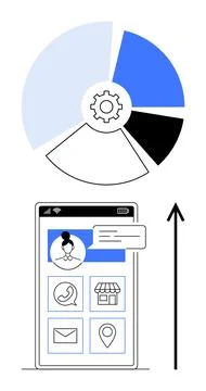 Digital Communication and Data Analysis through Mobile Interfaces and Charts Illustrazione stock