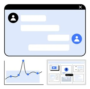 Digital Communication and Data Analysis Interface with User Profiles and Gr.. Stock Illustration