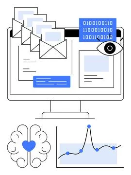 Digital Communication and Data Analysis with AI and Visual Interpretation Stock Illustration