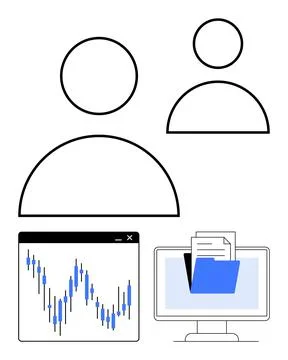 Digital Communication and Data Analysis with User Icons and Graph Display Stock Illustration