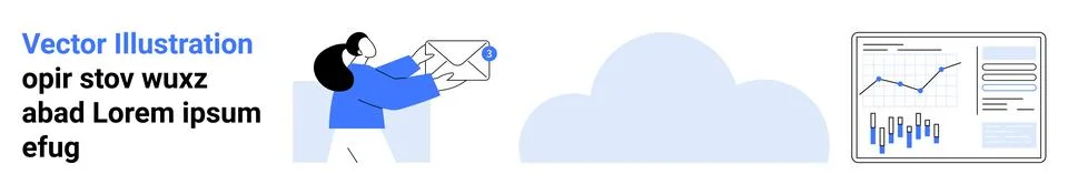 Digital Communication and Data Analytics Featuring Mail and Graph Elements Stock Illustration