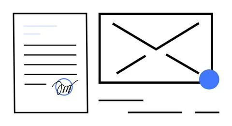 Digital Communication and Document Signing with Simplified Graphics Stock Illustration