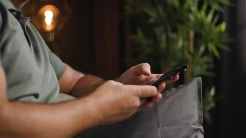 Digital communication and mobile connectivity, man using smartphone at home Stock Footage 344145089