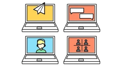 Digital communication and remote team work laptop Stock Illustration