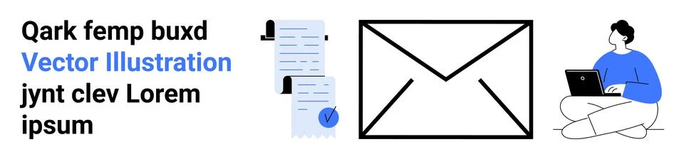 Digital Communication and Remote Work with Document Management and Email Stock Illustration