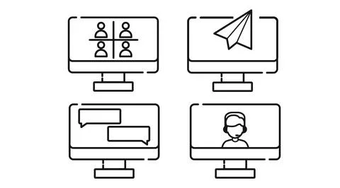Digital communication and remote work computer set Stock-Illustration