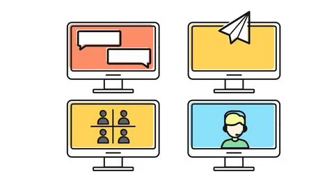 Digital communication and remote work set Stock Illustration