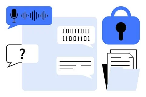 Digital Communication and Security Features with Encrypted Data and Voice R.. Stock Illustration