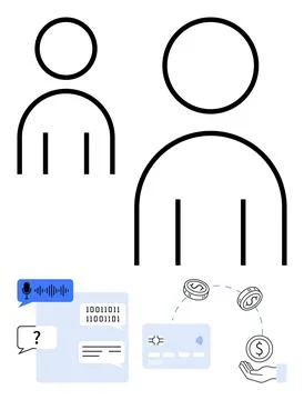 Digital Communication and Transaction Concept with Simplified Human Figures.. Stock Illustration