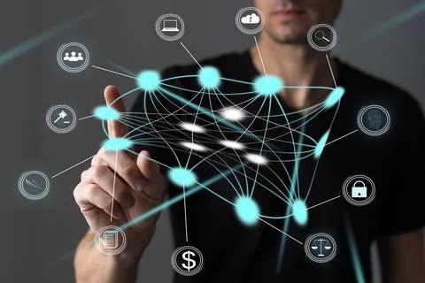 Digital communication and virtual screen metaverse technology concept WEB 3.0 Stock Photos