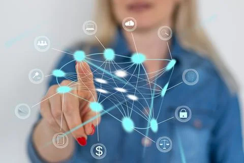 Digital communication and virtual screen metaverse technology concept WEB 3.0 Stock Photos