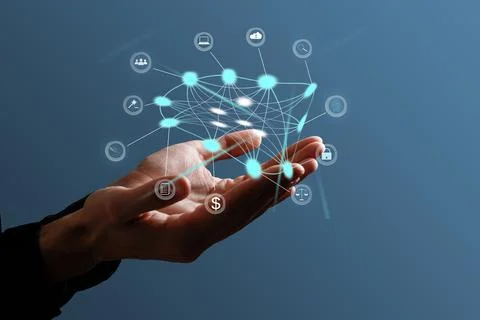 Digital communication and virtual screen metaverse technology concept WEB 3.0 Stock Photos